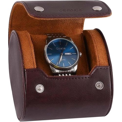 Kal-Boîte À Montre,Coffret À Montres Pour Homme,Femme,À Un Emplacements Avec Coussinets Amovibles,En Cuir Synthétique,Boîte De Rangement Pour Un Montres,Brun