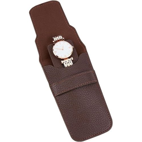 Kal-Pochette De Montre Unique, Étui De Voyage Portable Unisexe, Avec Un Joint, Sac De Montre En Cuir Synthétique Marron Noix De Coco, Sac Cadeau Pour Organisateur De Montres, 14 X 8,9 Cm
