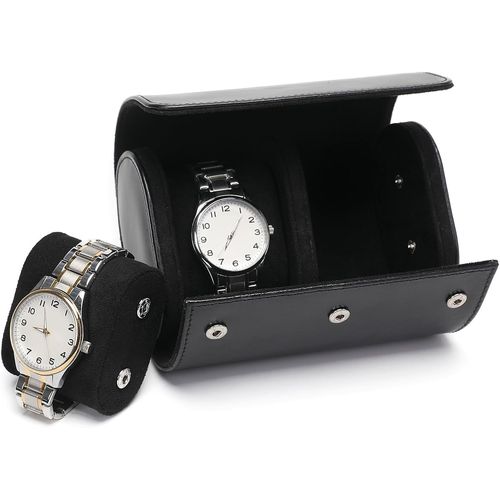 Kal-Boîte À Montre Homme, Luxe Pu Cuir Boite Montre Pour 1-3 Montres Boîte Rangement Montre, Portable Etui Montres Voyage, Coffret Montre Homme Pour Cadeau Noël Anniversaire (Noir, 2-Montre)