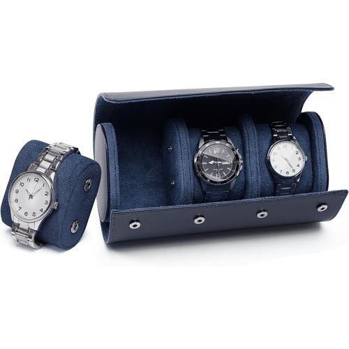 Kal-Boîte À Montre Homme, Luxe Pu Cuir Boite Montre Pour 1-3 Montres Boîte Rangement Montre, Portable Etui Montres Voyage, Coffret Montre Homme Pour Cadeau Noël Anniversaire (Bleu, 3-Montre)