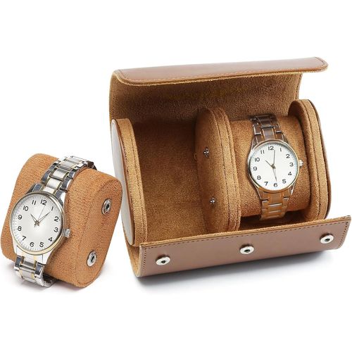 Kal-Boîte À Montre Homme, Luxe Pu Cuir Boite Montre Pour 1-3 Montres Boîte Rangement Montre, Portable Etui Montres Voyage, Coffret Montre Homme Pour Cadeau Noël Anniversaire (Brun Clair, 2-Montre)