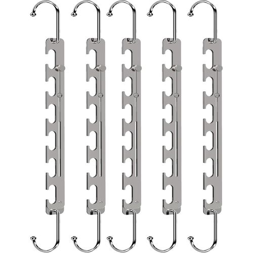 KGABERY-Cintre Gain De Place,Télescopiques À 6 Trous Réglables À 9 Trous Magiques Inox Cintres Metal,Gain De Place Pour Vêtements Lourds,Organiseurs De Placard Et Rangement (Lot De 5)