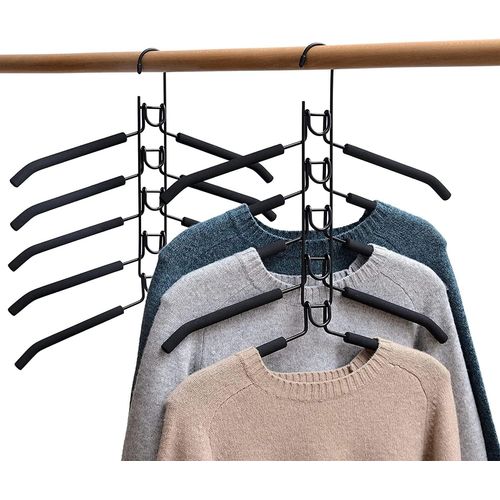KGABERY-5 En 1 Cintres À Vêtements [Pack De 2],Multi-Couches En Métal Éponge,Économie D'Espace Avec Éponge Eva Multicouche Pour Veste,Manteau,Pantalon,Chemise (Noir)