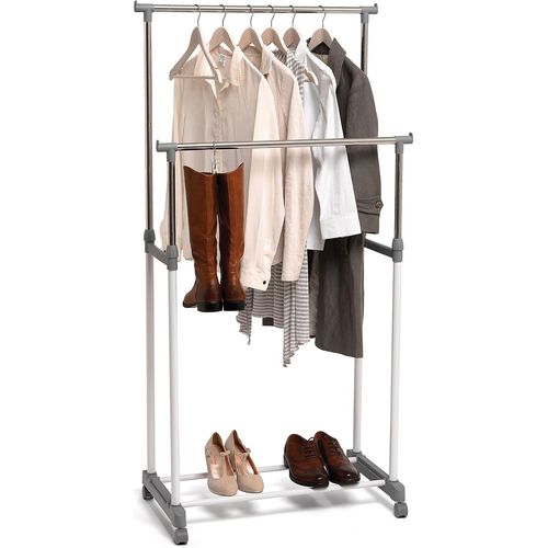 Kgabery-Double Robe Rack,Polyvinyle,Blanc/Gris,42x75x165 Cm