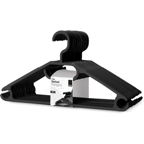 KGABERY-Cintres En Plastique Noir-Lot De 20,Gain De Place,Robuste,Ceintres Pivotants Pour Manteau,Robe,Chemise,Veste,Pantalon I Cintres Antidérapants Crochet Rotatif Et Cintre À Cravates