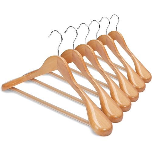 KGABERY-Lot De 6 Cintres En Bois À Épaules Larges,Pour Costumes,Avec Barre Antidérapante Pour Pantalons,Finition Lisse,Crochet Pivotant À 360°,Bois Massif De Haute Qualité Pour Robes,Vestes,