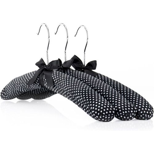 Kgabery-10 Cintres 43cm Élégants Rembourrés En Satin Noir À Pois Avec N?Ud Pour Vêtements Adultes