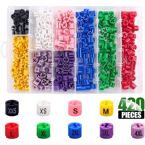 KGABERY-Assortiment De 420 Marqueurs De Taille En Plastique De 9 Tailles Communes Xxs À 4Xl Pour Cintres Avec Boîte De Rangement