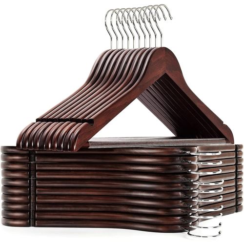 KGABERY-Lot De 20 Cintres En Bois De Couleur Noyer Pour Robe De Mariée,Chemises,Manteaux,Costumes,Pantalons Avec Barre Antidérapante Finition Lisse Et Encoches Bien Découpées