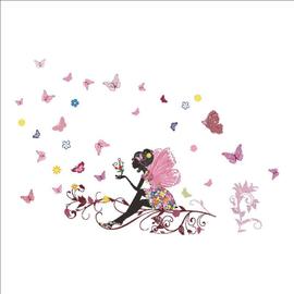 Toise Murale Enfant sticker Fleurs, nuages et papillons