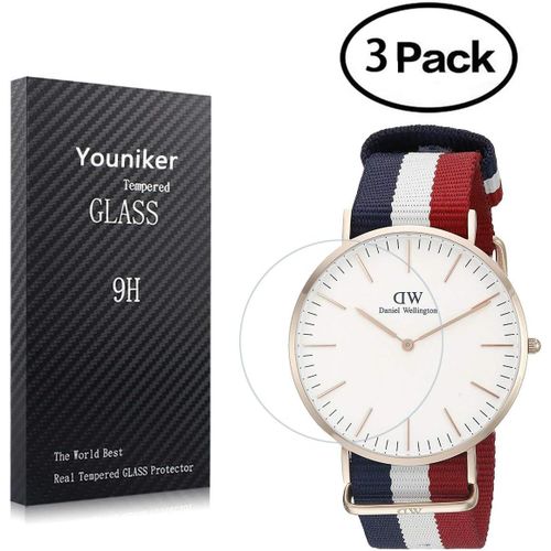 Kal-Dw Lot De 3 Films De Protection D'écran En Verre Trempé Pour Montre Daniel Wellington - Anti-Rayures, Anti-Traces De Doigts, Sans Bulles - Coque : 40 Mm