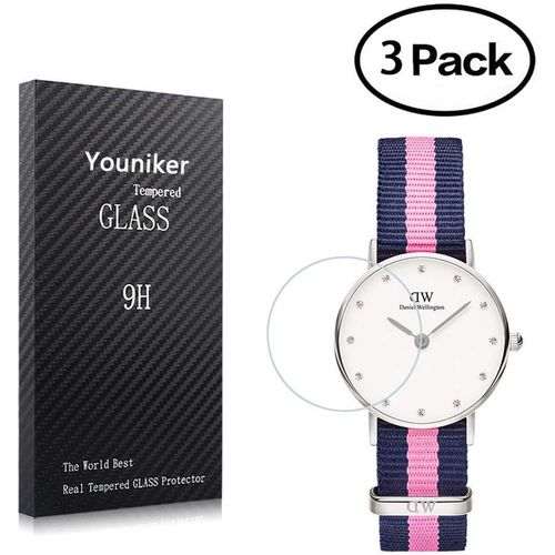 Kal-Dw Lot De 3 Films De Protection D'écran En Verre Trempé Pour Montre Daniel Wellington - Anti-Rayures, Anti-Traces De Doigts, Sans Bulles - Coque : 26 Mm