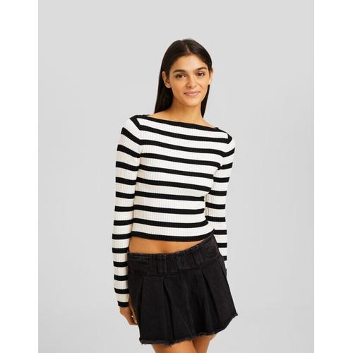  Pull Col Bateau Bord-Côte Femme L Noir