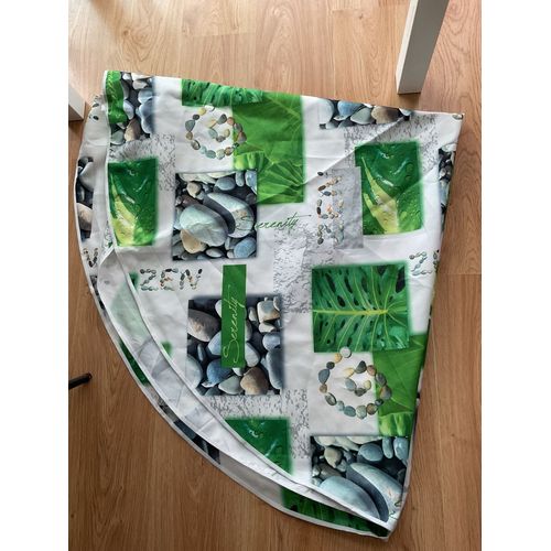 Nappe Ronde Diamètre 180 Cm Polyester Blanc Et Vert Motifs Zen