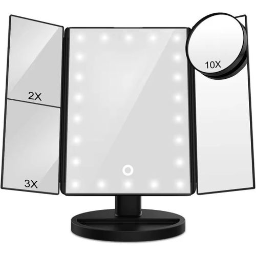 Kal-Miroir Coiffeuse Maquillage 10x/3x/2x Miroir Grossissant À Trois Volets Avec 21 Lumières Led, Miroir Maquillage Lumineux À Écran Tactile Miroirs Cosmétiques, Miroir Portable + Cadeau Femme