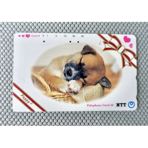 Ancienne Télécarte Du Japon. Coeurs, Noeud, Chien Japonais Puppy 2. 50"291-138". Télécarte Japonaise Animaux. Télécarte Japon 1992