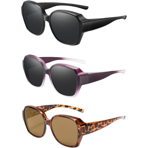 Kathlelxh-3pcs Lunettes De Soleil À La Mode, Hommes Et Femmes Rétro Polarisées Protection Uv400, Lunettes Rectangulaires Carrées Conduite En Extérieur, Lunettes De Soleil Sur Lunettes Femmes[H985]