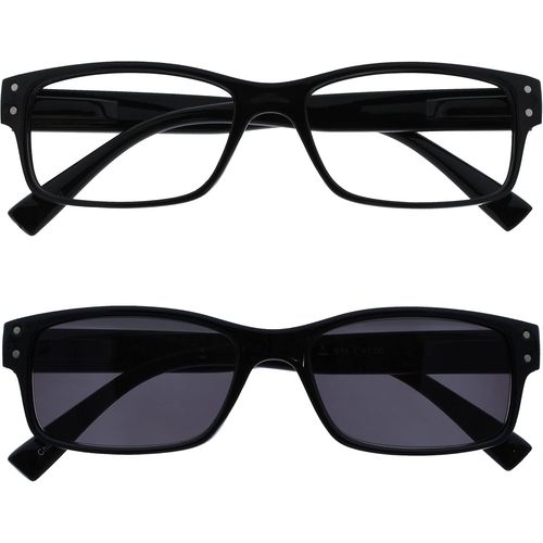 Kathlelxh-La Société Lunettes De Lecture Hommes Grand Noir Lecteurs Avec Lecteur Soleil Double Pack Charnières Ressort Rs11-1 +2,00[H1232]