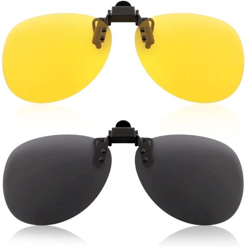 Kathlelxh-Lot De 2 Lunettes De Soleil À Clipser Polarisées Pour Lunettes De Vue, Protection Uv400, Vision Hd, Anti-Reflets Pour Conduite De Nuit, Pour Homme Et Femme, Noir, Jaune[H1271]