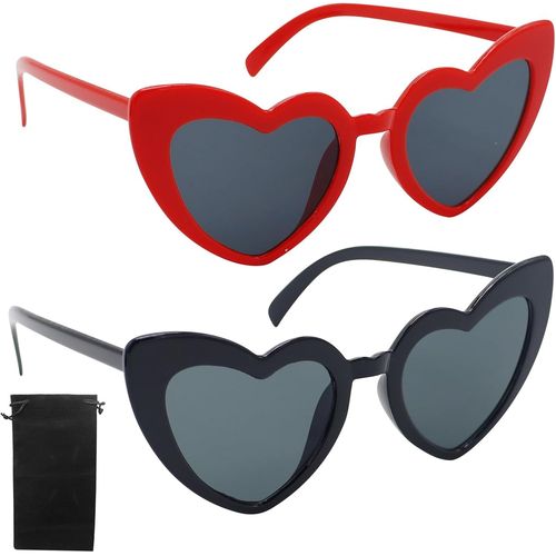 Kathlelxh-Lot De 2 Lunettes De Soleil Rétro ?Il De Chat - Protection Solaire Uv400 Et Protection Uv - Verres Noirs Et Gris - Pour Femme, Homme, Enfant, Fête, Voyage, Séance Photo (Noir + Rou[H481]