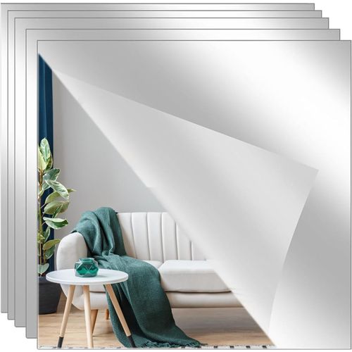 Kal-Lot De 5 Miroirs Autocollants Incassables Pour Salle De Sport, Salle De Bain, Chambre À Coucher, Décoration D'intérieur, 15 X 15 Cm