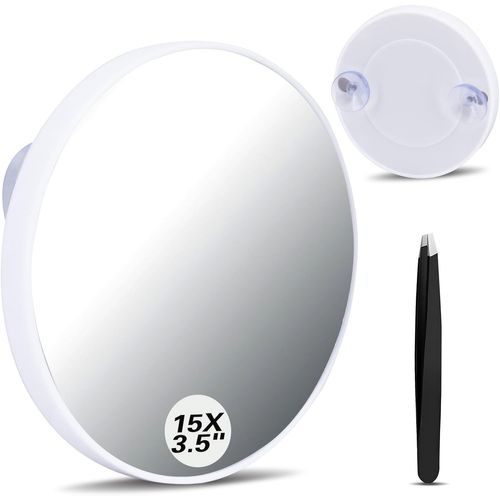 Kal-Miroir Grossissant De Voyage Avec Pince À Épiler Et Ventouse, Miroir De Maquillage Avec Grossissement, Petit Miroir De Douche Grossissant À Coller Pour Épiler Les Sourcils, Femmes Et Hommes, 