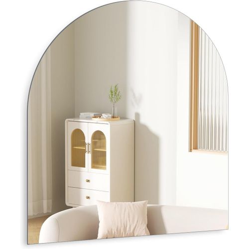 KAL-Miroir Mural Arqué Hd Autocollant En Verre 30 X 30 Cm, Miroirs Muraux Décoratif Sans Cadre Miroir Semi-Circulaire Grand Pour Toilettes Invités, Salle De Bain, Dressing, Salon, Chambre