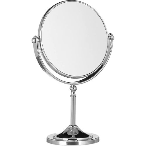 Kal-Miroir De Maquillage Grossissant À Poser Miroir Rond Pivotant Sur Pied Double Face Hxlxp: 28x18x10 Cm, Argent 