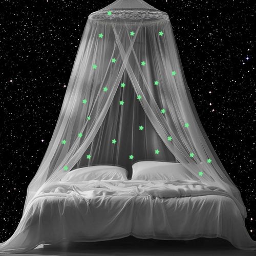 Kal-Moustiquaire De Lit,Ciel De Lit Bebe,Moustiquaire Lit Simple/Double,Universelle Moustiquaire Lit Enfant 0.6m X 2.5m X 10.5m,Lit Baldaquin Voyage Pliable Avec Brillante Etoile