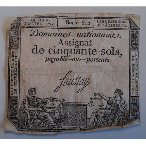 Assignat De 50 Sols De 1792