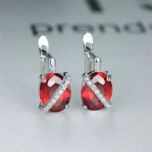 Silver Red - Boucles D'oreilles En Pierre Narpour Femmes,Boucles D'oreilles Créoles,Cristal De Luxe,Bleu,Violet,Or Rose,Argent,Document De Mariage,Mignon,Grand