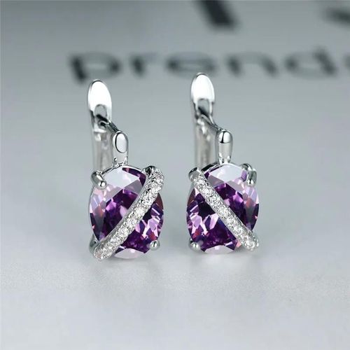 Silver Purple - Boucles D'oreilles En Pierre Narpour Femmes,Boucles D'oreilles Créoles,Cristal De Luxe,Bleu,Violet,Or Rose,Argent,Document De Mariage,Mignon,Grand