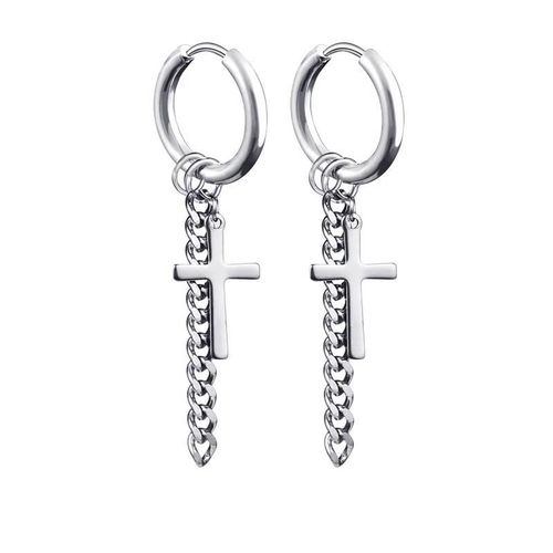 Style 4 - Boucles D'oreilles Créoles Unisexes Pour Hommes/Femmes,1 Paire,Pendentif Croix En Acier Inoxydable,Long Pampille,Punk Gothique,Bijoux,Meilleurs Cadeaux,Nouvelle Collection