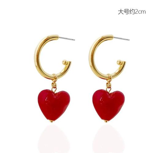 A3 - Boucles D'oreilles Pendentif En Verre Coloré En Forme De Coeur Pour Femmes Et Filles,Boucles D'oreilles Créoles Plaquées Or En Forme De C,Bijoux Cadeaux De Vacances