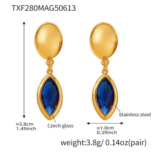 Model E-Color 3 - Boucles D'oreilles Pendantes En Acier Inoxydable Pour Femmes,Plaqué Or 18 Carats Incrusté De Plusieurs Formes Et De Couleurs Brillantes,Pendentif En Verre Tchèque À Facettes