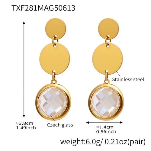 Model F-Color 1 - Boucles D'oreilles Pendantes En Acier Inoxydable Pour Femmes,Plaqué Or 18 Carats Incrusté De Plusieurs Formes Et De Couleurs Brillantes,Pendentif En Verre Tchèque À Facettes