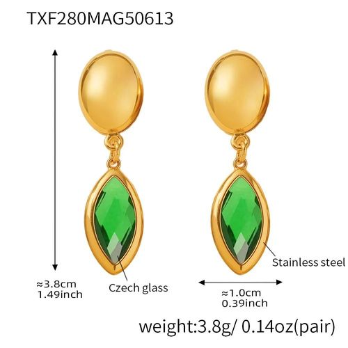 Model E-Color 1 - Boucles D'oreilles Pendantes En Acier Inoxydable Pour Femmes,Plaqué Or 18 Carats Incrusté De Plusieurs Formes Et De Couleurs Brillantes,Pendentif En Verre Tchèque À Facettes