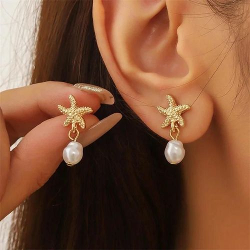 Er25y0034-2 - Boucles D'oreilles Élégantes Avec Pendentif En Imitation De Perles Pour Femmes,Bijoux De Luxe,Coquille,Étoile De Mer,Breloque,Bohème,Cadeau De Fête