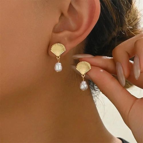 Er25y0034-1 - Boucles D'oreilles Élégantes Avec Pendentif En Imitation De Perles Pour Femmes,Bijoux De Luxe,Coquille,Étoile De Mer,Breloque,Bohème,Cadeau De Fête
