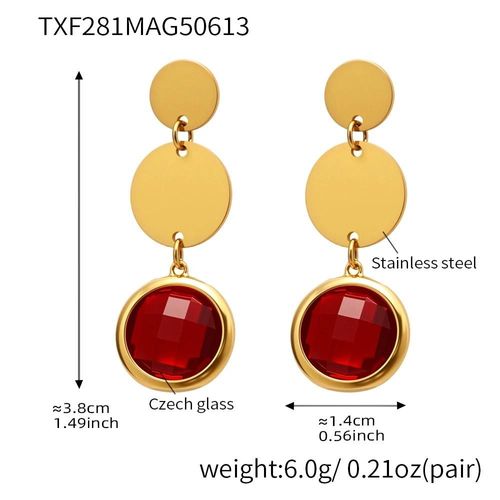 Model F-Color 3 - Boucles D'oreilles Pendantes En Acier Inoxydable Pour Femmes,Plaqué Or 18 Carats Incrusté De Plusieurs Formes Et De Couleurs Brillantes,Pendentif En Verre Tchèque À Facettes