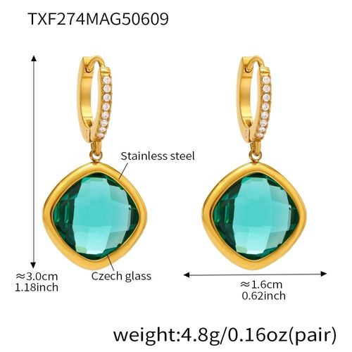 Model C-Color 6 - Boucles D'oreilles Pendantes En Acier Inoxydable Pour Femmes,Plaqué Or 18 Carats Incrusté De Plusieurs Formes Et De Couleurs Brillantes,Pendentif En Verre Tchèque À Facettes