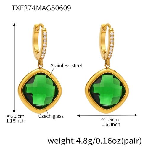 Model C-Color 1 - Boucles D'oreilles Pendantes En Acier Inoxydable Pour Femmes,Plaqué Or 18 Carats Incrusté De Plusieurs Formes Et De Couleurs Brillantes,Pendentif En Verre Tchèque À Facettes