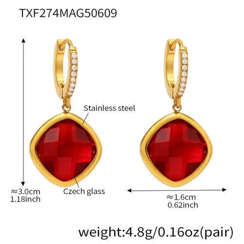 Model C-Color 2 - Boucles D'oreilles Pendantes En Acier Inoxydable Pour Femmes,Plaqué Or 18 Carats Incrusté De Plusieurs Formes Et De Couleurs Brillantes,Pendentif En Verre Tchèque À Facettes