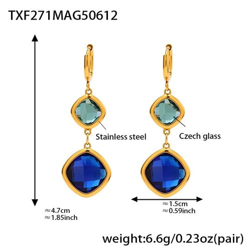 Model A-Color 3 - Boucles D'oreilles Pendantes En Acier Inoxydable Pour Femmes,Plaqué Or 18 Carats Incrusté De Plusieurs Formes Et De Couleurs Brillantes,Pendentif En Verre Tchèque À Facettes