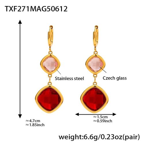 Model A-Color 2 - Boucles D'oreilles Pendantes En Acier Inoxydable Pour Femmes,Plaqué Or 18 Carats Incrusté De Plusieurs Formes Et De Couleurs Brillantes,Pendentif En Verre Tchèque À Facettes