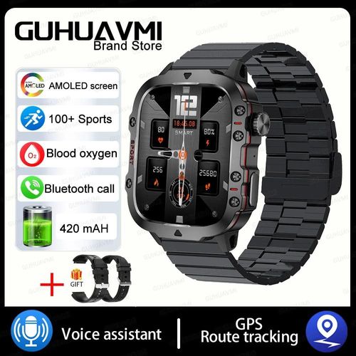 Black-Steel-B-2a - Montre Connectée Entièrement Tactile Pour Hommes,Pour Android Xiaomi,Pression Artérielle,Oxygène,Fitness,5 Atm,Militaire,Étanche,Nouveauté 2024