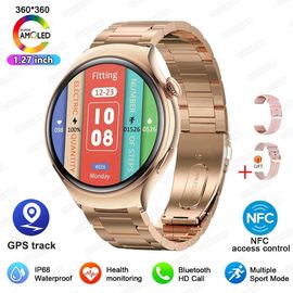 Gold Steel 2a - Nfc Watch - Nouveau Pour Huawei Montre 4 Mini Gps Nfc Smartwatch Femmes Sport Piste Fréquence Cardiaque Oxymétrie Étanche Bluetooth Appel Montre Intelligente Dame