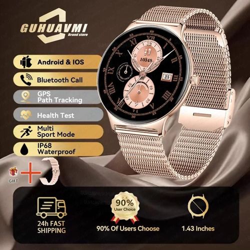 Gold Mesh Belt - Ultra Ladies Watch - 2025 Nouvelle Montre Intelligente Pour Les Femmes Cadeau 1.43 Pouces Plein Écran Tactile Sport Fitness Montres Bluetooth Appels Numérique Smartwatch Dames