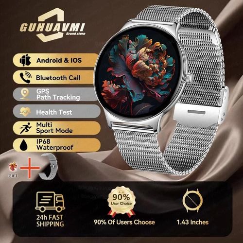 Silver Mesh Belt - Ultra Ladies Watch - 2025 Nouvelle Montre Intelligente Pour Les Femmes Cadeau 1.43 Pouces Plein Écran Tactile Sport Fitness Montres Bluetooth Appels Numérique Smartwatch Dames
