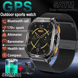 Black Mesh Belt 2 - Gps Smart Watch - Montre Connectée De Sport De Plein Air Pour Hommes,Batterie 530mah,Gps Intégré,100 + Mode Sport,Boussole,Étanche 5atm,Appel Bluetooth,Nouveau